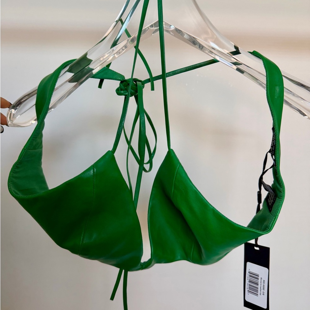 Lamarque Emerald Green Leather Halter Bikini Top